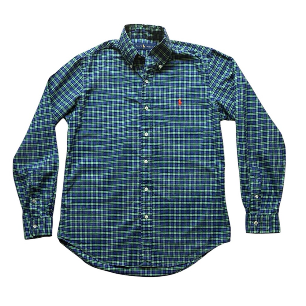 Ralph Lauren Men’s Green Blue Plaid Button Down Cotton Shirt Size Small
